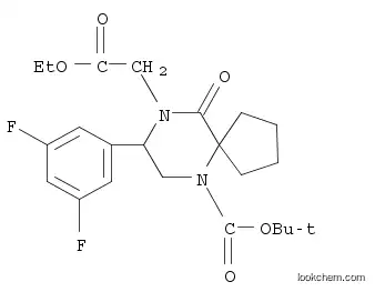 Molecular Structure of 1206821-43-3 (tert-butyl 8-(3,5-difluorophenyl)-9-(2-ethoxy-2-oxoethyl)-10-oxo-6,9-diazaspiro[4.5]decane-6-carboxylate)